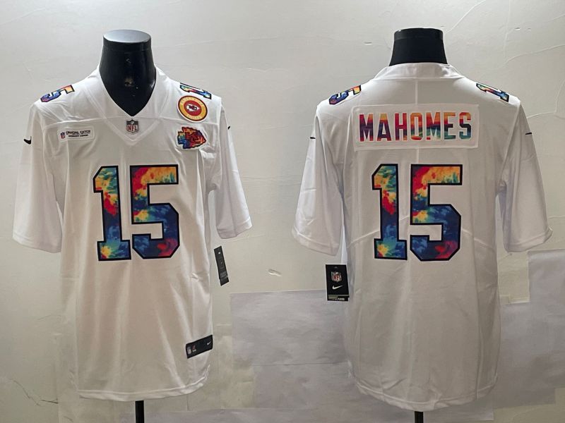 Men Kansas City Chiefs #15 Mahomes White Rainbow 2024 Nike Limited NFL Jersey style 01081